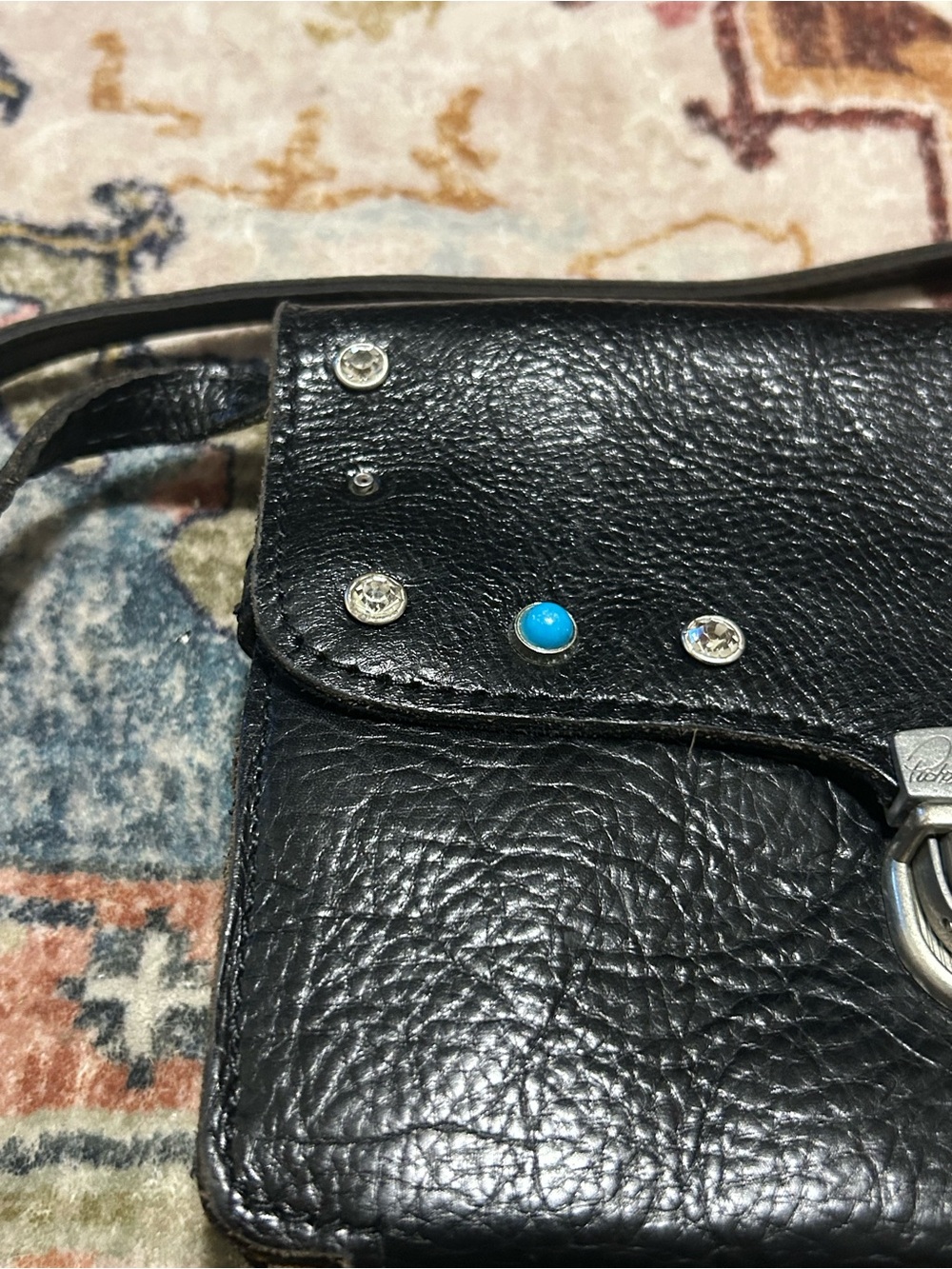 Patricia Nash Bianco black leather studded shoulder crossbody w built in wallet - Picture 2 of 15